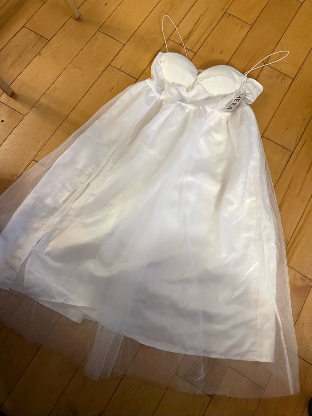 Girls White Tulle Spaghetti-Strap Formal Dress